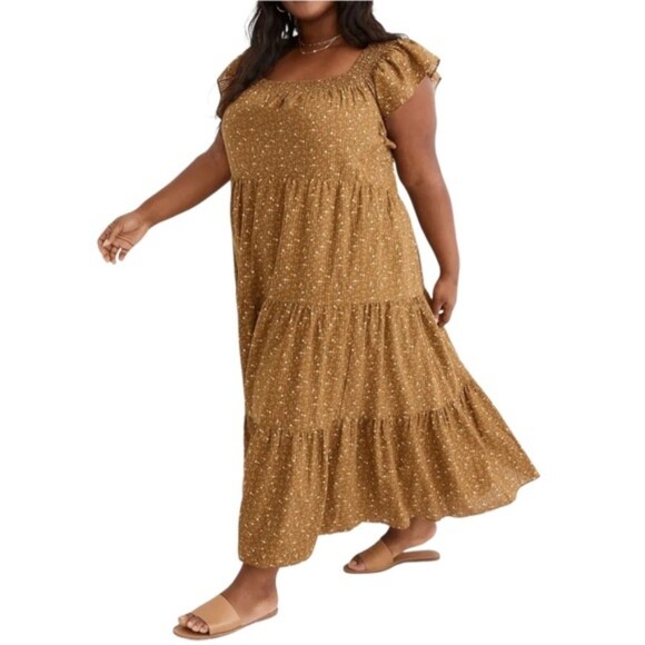 NWT Madewell Daisy Stitch Ruffle Sleeve Flowy Midi Dress Weathered Olive Size 2X - Picture 7 of 15